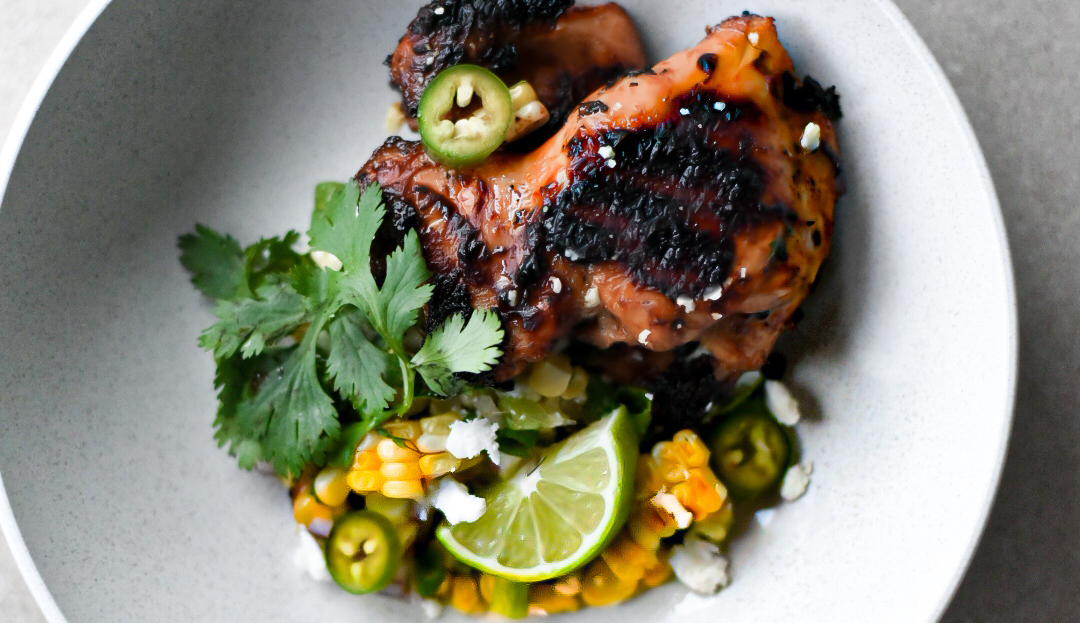 BBQ Chicken Thighs with Elote Salad